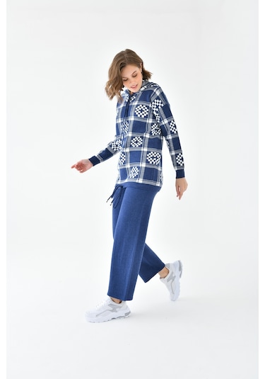 Ftz Women Kadın Dama Desenli İkili Takım İndigo 20604-indigo İndigo