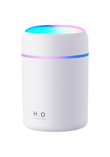Mini Aromaterapi Nemlendirici Araç İçi Ve Masaüstü Hava Temizleyici, Yüksek Buhar Çıkışı, Taşınabilir Araç Cihazı Beyaz 300 Ml Renkli Işık