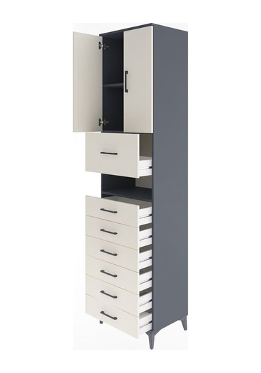 Hyperion Dolap 2 Raflı 7 Çekmeceli 2 Kapaklı 60x44x243 Antrasit-aytaşı Antrasit