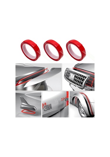 6 Adet 18 MM X 2mt Vhb Akrilik Silikon Kırmızı Şeffaf Çift Tara .