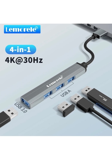 Lemorele 4'in 1'i Hub Çoklayıcı Type-c Girişli 4 Port 3.0 480mbps