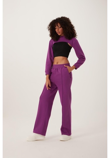 Quhox Kadın Oversize Crop Mor