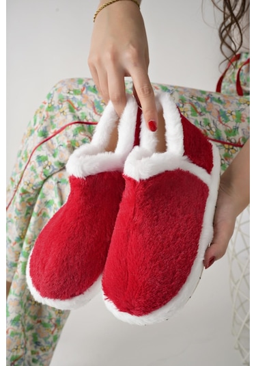 Modafrato Vıola Kadın Panduf Ev Ayakkabısı Ev Botu Kırmızı