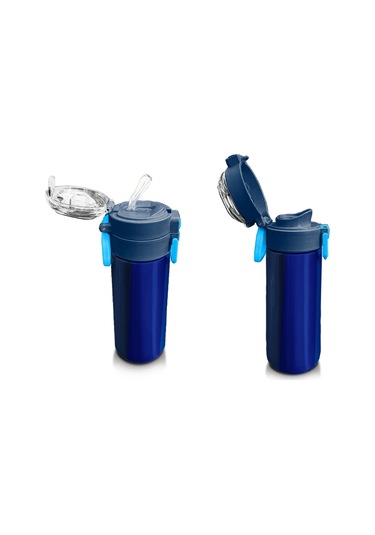 Coral High Erkek Çocuk 500 Ml Okul Ve Günlük Paslanmaz Çelik Termos - Lacivert Mavi Çizgili Desenli - Sızdırmaz Çok Renkli