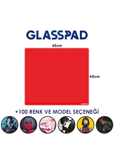 Glasspad Cam Mouse Pad - Premium Temperli Cam - 45x40 Cm Medium Kırmızı