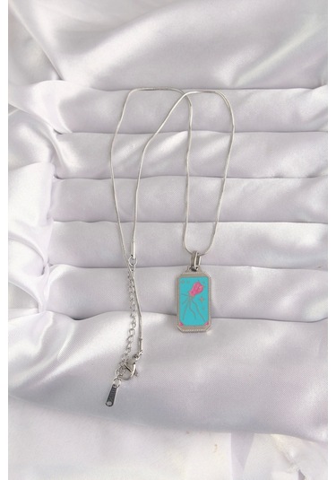 316l Çelik Gümüş Renk Mavi Mineli Tarot Kolye Gümüş