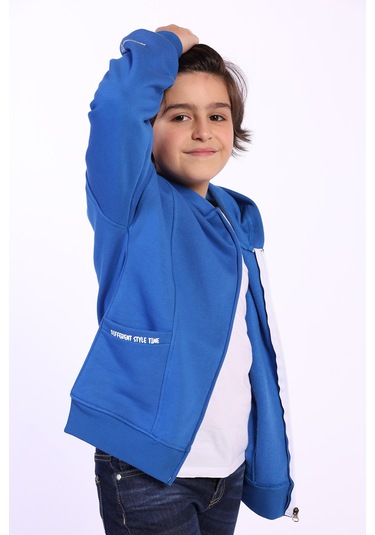 Toontoy Erkek Çocuk Cep Dıfferent Style Tıme Baskılı Hırka Gri Melanj