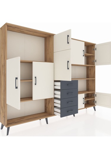 Arges Dolap 9 Raflı 4 Çekmeceli 8 Kapaklı 220x30x163 Çam-aytaşı/a Çam-aytaşı/antrasit