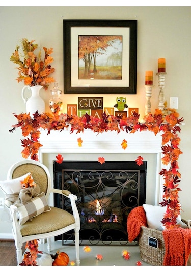 2'li Paket Sonbahar Akçaağaç Yaprağı Çelengi, 5,9 Feet/adet Asılı Çelenk Yapay Sonbahar Yaprağı Çelengi Şükran Günü Dekoru Ev Düğün Şömine Qd Kahverengi