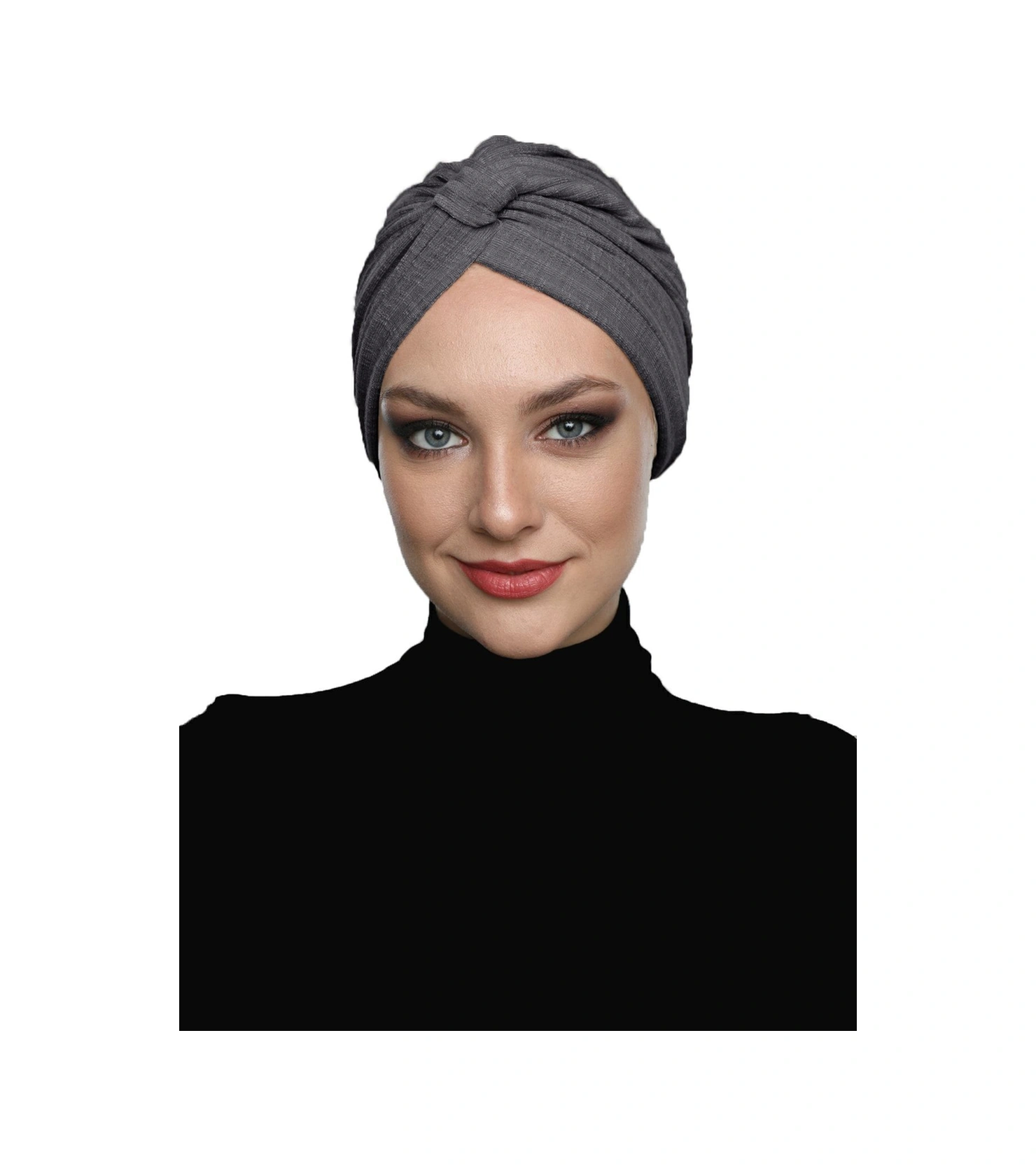 Pamuklu Bantlı Astarlı Antrasit Hazır Türban Tesettür Havuz Bonesi Antrasit