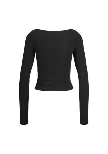 Jack & Jones Kadın Simli Kumaş Crop Top - Sigga Black