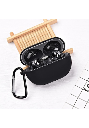 Koodmax Huawei Freebuds Pro Uyumlu Silikon Kılıf + Metal Kopça - Siyah