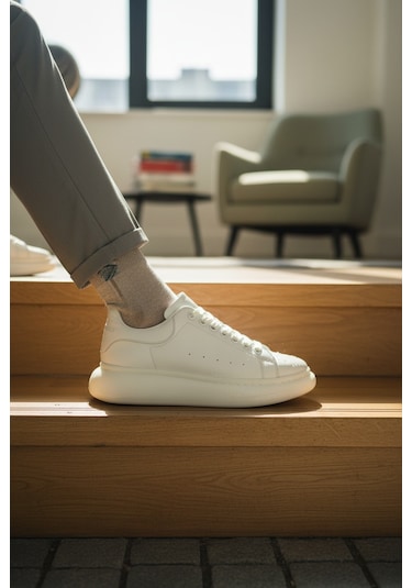 Enoch Erkek Alex Model Jel Taban Sneaker Oversize Kalın Ve Parlak Tabanlı Lüks Sokak Modeli Beyaz