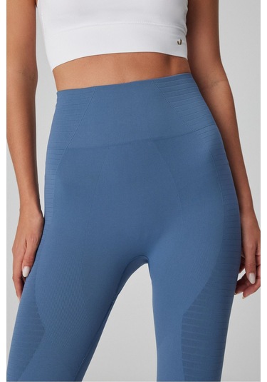 Jerf Gela Yüksek Bel, Esnek Ve Toparlayıcı Spor Tayt Natural Mavi