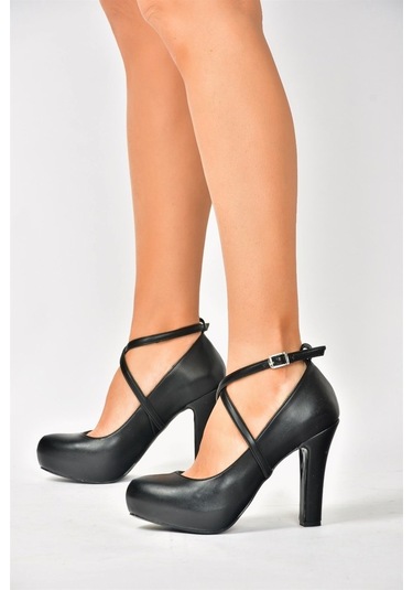 Fox Shoes Siyah/Platin Platform Topuklu Kadın Ayakkabı M348007609
