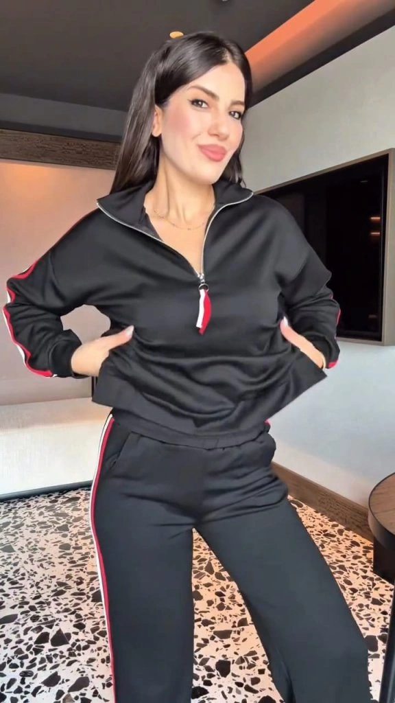 Tua Moda Kadın Uzun Kollu Fermuarlı Viskon Iki Iplik Bluz Ve Pantolon Ikili Takım Siyah