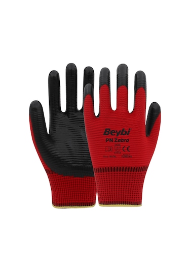 Beybi Zebra Nitril Kaplı Polyester Örme İş Eldiveni
