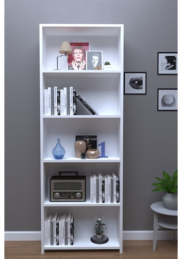% 100 Mdf 5 Raflı Kitaplık Beyaz
