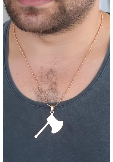 Rose Renk Metal Balta Figürlü Erkek Kolye Çok renkli