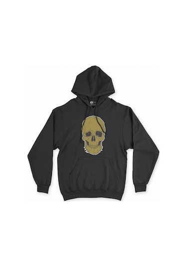 Cix Beyaz Kuru Kafalı Siyah Kapşonlu Sweatshirt Hoodie SIYAH
