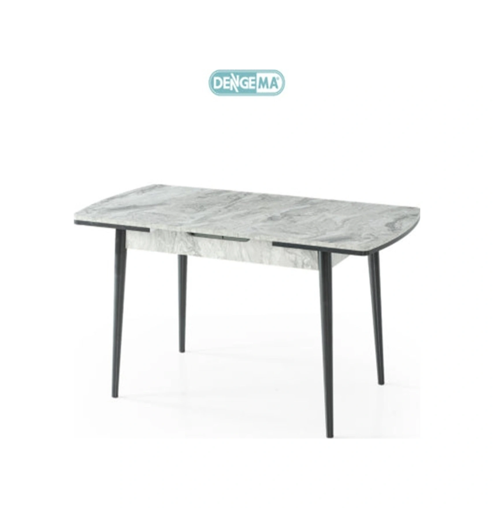 Dengema Berlin Açılır Dikdörtgen Masa Gri Mermer, Siyah Ayak, 80 130 160 Cm Sandalyesiz, 4 6 Kişilik Gri Mermer - Siyah Ayak