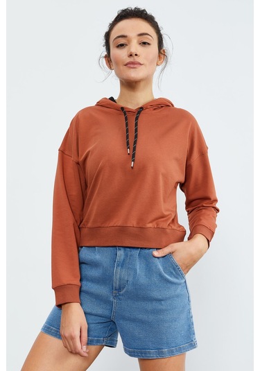 Tommy Life Tarçın Uzun Kol Rahat Form Kapüşonlu Kadın Sweatshirt - 97115 Tarçın