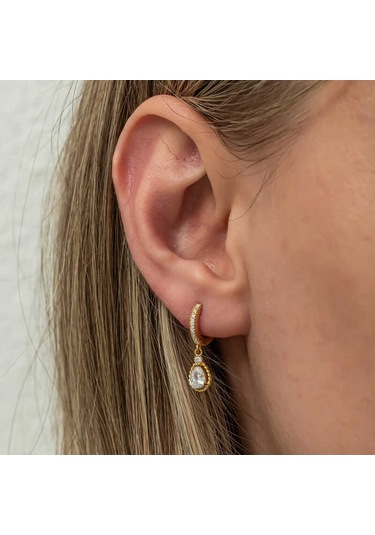 Gümüş Sallantılı Gold Damla Kadın Küpe Gümüş