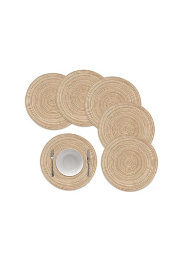 Springsun Yuvarlak Örgü Masa Altlığı - 6'lı Paket, 15 İnç, Isı Yalıtımlı Mutfak Ve Yemek Masası İçin Açık Kahverengi