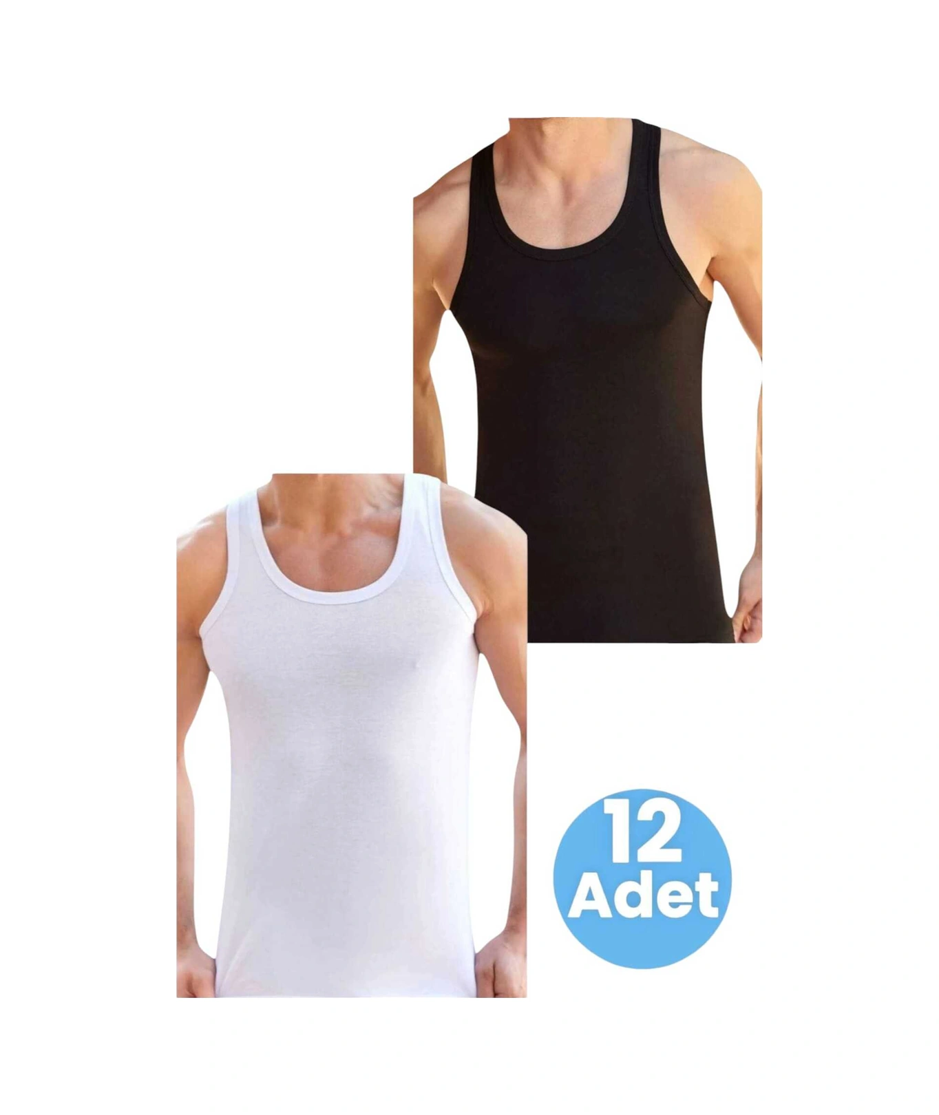 Tezzgelsin Erkek Pamuklu 2 Renk 12'li Atlet Siyah - Beyaz