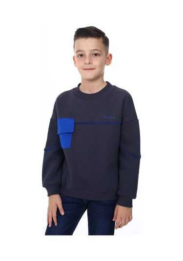 Toontoy Erkek Çocuk Cep Detaylı Baskılı Sweatshirt Füme