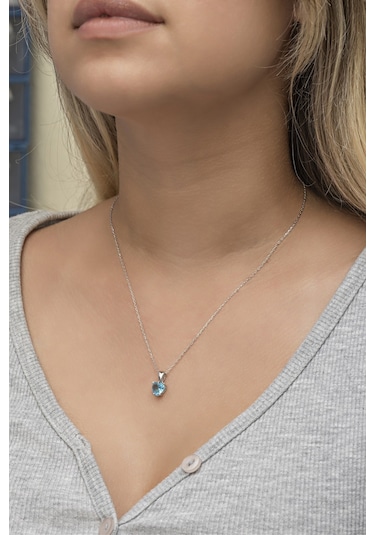 Nereze 925 Ayar Gümüş Rodyumlu Aquamarin Taşlı Kalp Kolye