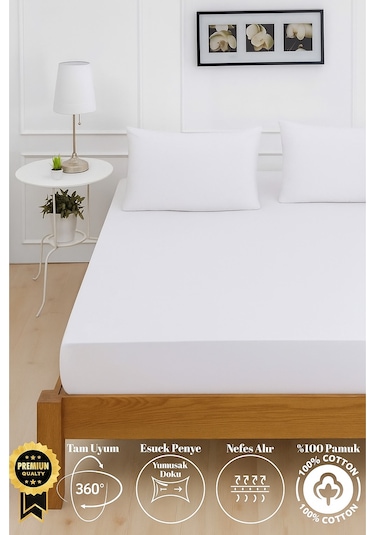Mirava Premium %100 Pamuk Penye Lastikli Tek Kişilik Çarşaf Takımı 1 Yastık Kılıfı Dahil Beyaz 100x200cm Beyaz