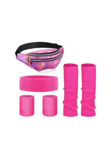 Vkemall Pembe Renkli Yoga Spor Seti: Başband, Bilek Koruyucu, Bacak Kılıfı Ve Lazer Bel Çantası