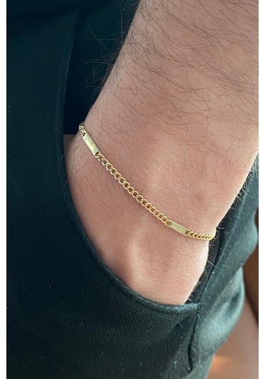 14 Ayar Altın S Plakalı Gurmet Zincir Erkek Bileklik Sarı Sarı Altın