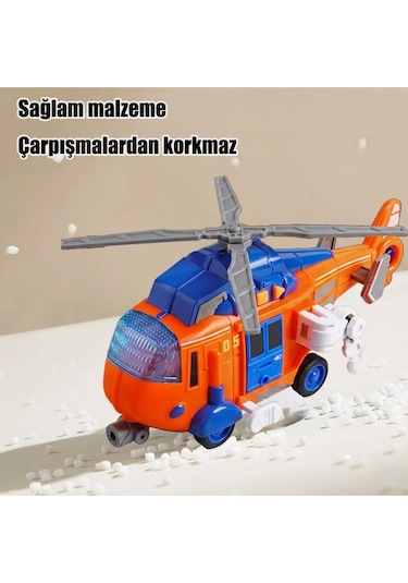 Sesli Ve Işıklı Kurtarma Helikopteri Turuncu - Pervaneli Eğitici Oyuncak Helikopter 21 Cm