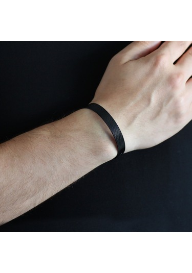 Tesbihane Uzunluk Ayarlı Siyah Renk Çelik Erkek Hasır Bileklik