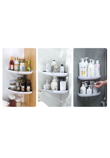 Ecoco Yapışkanlı İkili 2adet Köşe Banyo Ve Mutfak Düzenleyici Beyaz