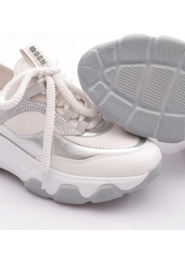 Dgn B2011 Kadin Kalin Taban Sneakers Beyaz Gümüş