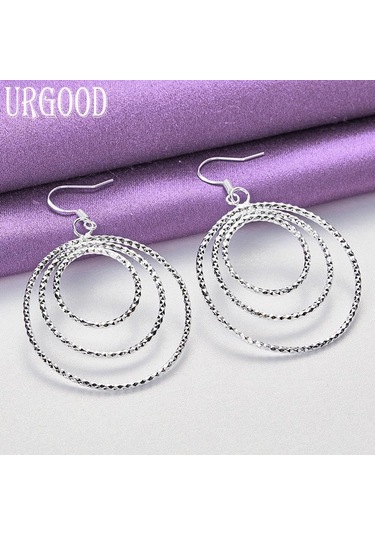 925 Ayar Gümüş Şerit Üç Yüzük Kolye Küpe Moda Takı