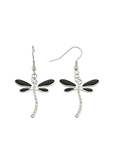 Kelebek Desenli Swarovski Taşlı Antiallerjik Bayan Çelik Küpe Metalik