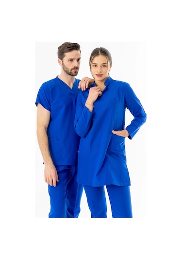 Terikoton Uzun Kol Doktor Hemşire Forması Saks Mavisi Ttst00010 Saks Mavisi
