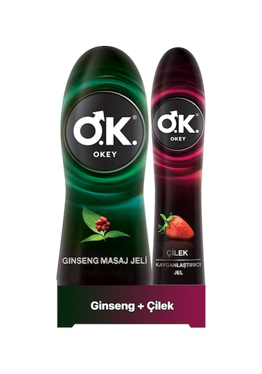 Okey Çilek Kayganlaştırıcı Jel 100 ML + Okey Ginseng Masaj Jeli 200 ML