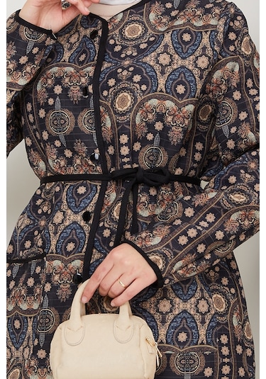 Desenli Düğmeli Kapitone Ceket 1620 - Siyah Siyah