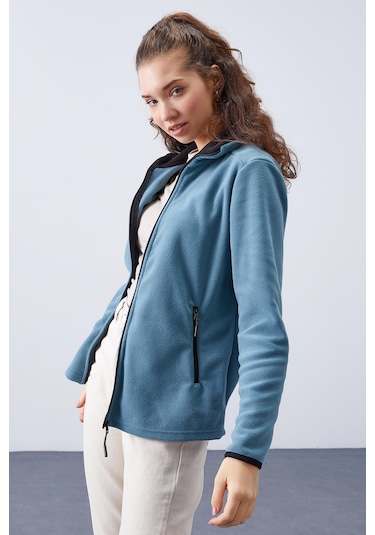 Tommy Life Mint Yeşili Dik Yaka Fermuarlı Rahat Form Kadın Polar Sweatshirt - 97173 Mint Yeşili