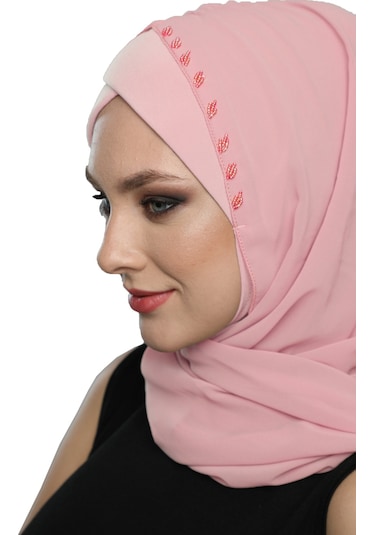 Şallı Takmatik Taşlı Pudra Hazır Türban Tesettür Bone Namaz Örtüsü Pudra