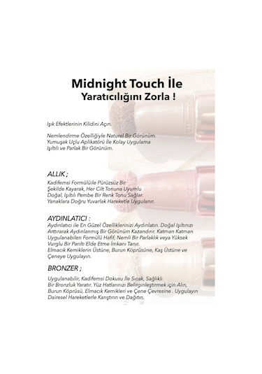 Farmasi Midnight Touch Yumuşak Sünger Uçlu Likit Allık + Aydınlatıcı + Bronzlaştırıcı 3 x 12 ML