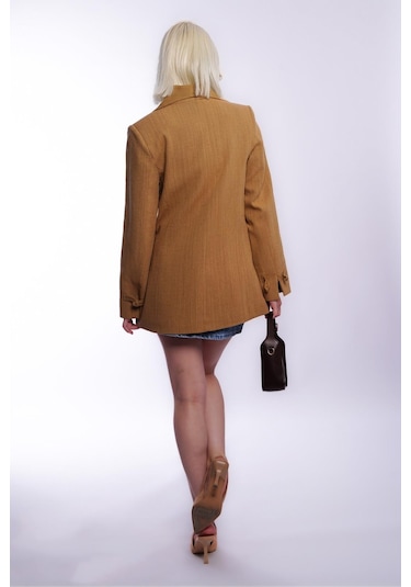Madmext Hardal Bağlama Detaylı Blazer Kadın Ceket Mg2482 Hardal