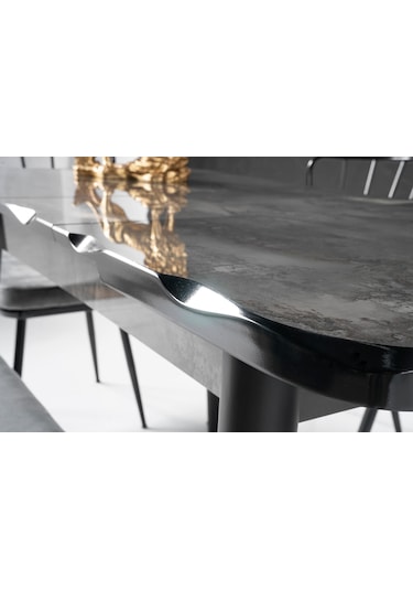 Tekno Elma Mdf Açılır Mutfak Masa Sandalye Takımı 60x100 Siyah