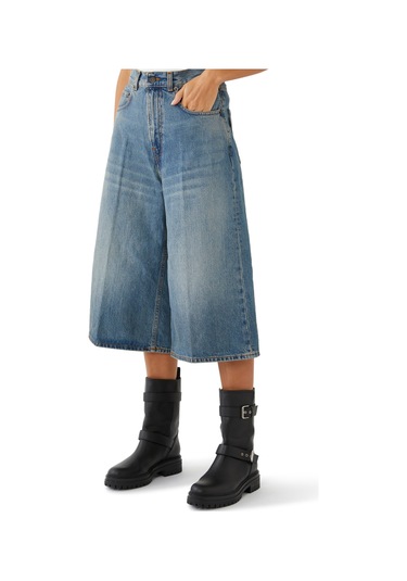 Haikure Kenarları Geniş Denim Pantolon Mavi