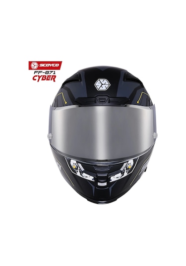 Gri Camlı + Scoyco Ff-871 Cyber Güneş Vizörlü Kapalı Kask Gri - Mat Siyah